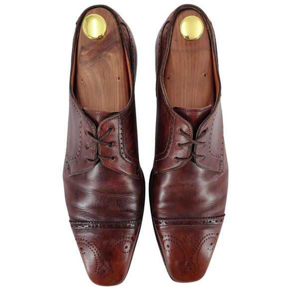 Santoni Italy Antiqued Brown Leather Dress Shoes 8 Cap-toe Brogue Derby Oxfords main image 3